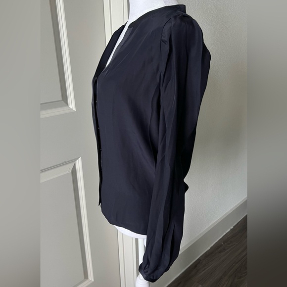 Maje Navy Blue Buttoned SILK  Blouse with Mandarin Collar - Picture 4 of 12